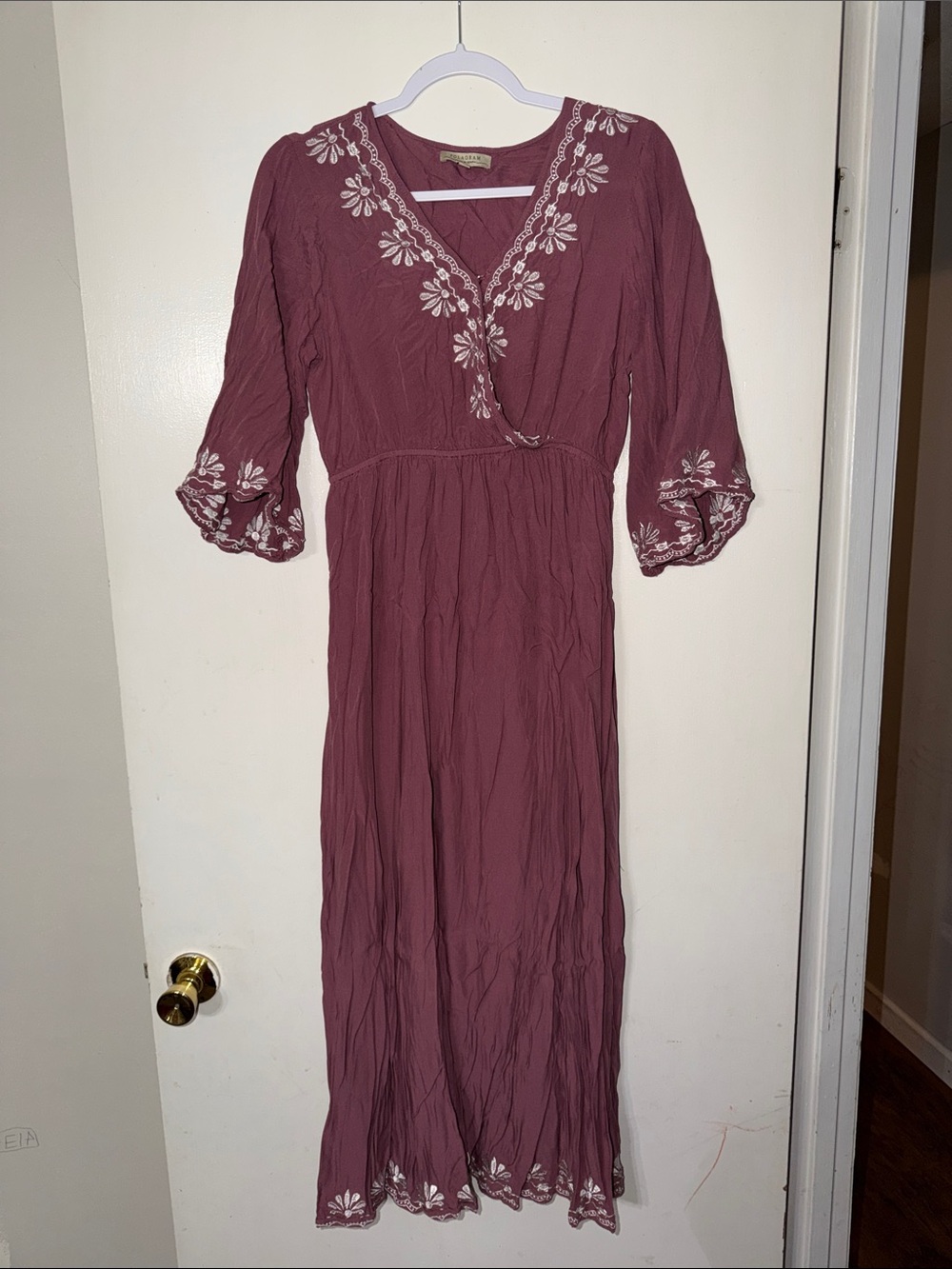 Slaydon & Rose Boho Embroidered Mauve Wrap Maxi Dress